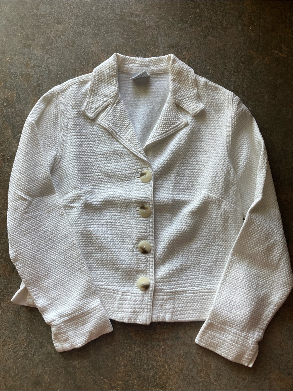 Textured White Button-Front Women's Blazer Jacket